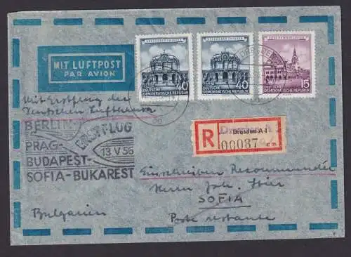 Flugpost airmail DDR Einschreibe Brief Dresden Erstflug Berlin Prag Budapest