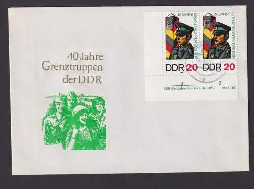 DDR 3048 DV Paar Grenztruppen Bogeecke Eckrand Druckvermerk als FDC 9.9.1986