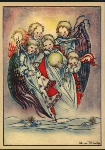 Ansichtskarte Postkarte Weihnachten Engel Künstler sign. Anne Teipel 1948