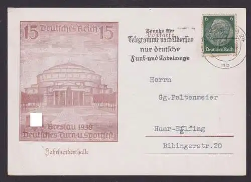 Deutsches Reich Sonderkarte Dresden Haar Eglfing Bayern Breslau 1938 Dt.Turn