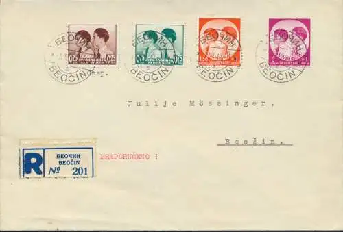 Jugoslawien R-Brief MIF 330-333 Beočin Kinderhilfe