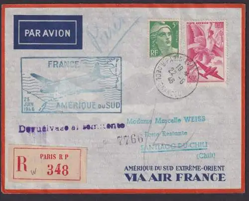 Flugpost R Brief Air Mail Air France Frankreich Paris sntiago du chili Chile