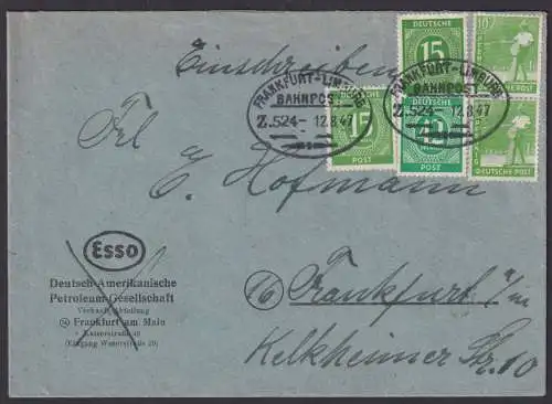Bahnpost All. Besetzung Brief MIF 929 Frankfurt Limburg Zug 524 12.8.1947