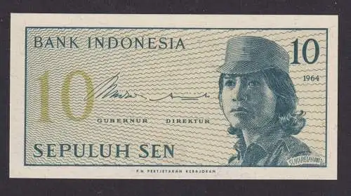Banknoten Geldscheine Indonesien Asien 10 SEPULUH SEN 1964 unc.
