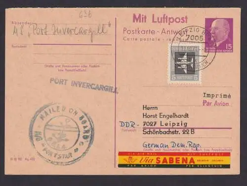 DDR Ganzsache Ulbricht Antwort P 78 Schiffspost MS PORTSTAR Leipzig NACHTRÄGLICH