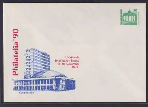 DDR Privatganzsache Philatelie 1990 1. nat. Briefmarken Messe WST Brandenburger