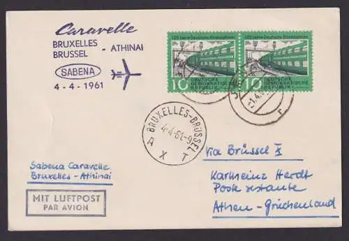 Flugpost Brief Air Mail SABENA Brüssel Belgien Athen Griechenland Zuleitung DDR