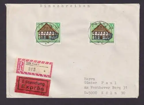 DDR Eilboten R Brief MEF 2628 Fachwerkbauten Forst nach Köln KatWert 60,00