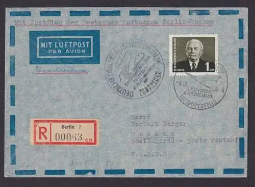 Flugpost DDR R Brief EF 253 1 DM Pieck Berlin Moskau UDSSR Sowjetunion Lufthansa