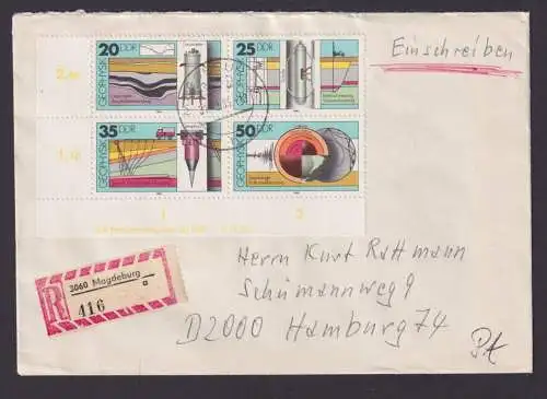 DDR R Brief 2557 Zusammendruck Viererblock Bogenecke Eckrand DV Druckvermerk