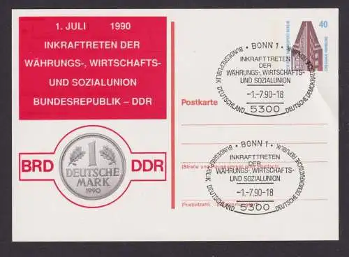 Bund Privatganzsache Bonn 1.Juli 1990 Inkrafttreten Währung...Münze 1 Mark