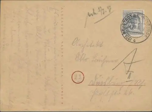 Alliierte Besetzung Brief Postkarte EF 947 Neustadt nach Duisburg 4.7.1947