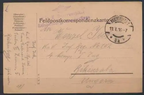 Feldpostkarte KuK Reservespital R 3 Reichenberg Militärpflege Békéscsaba Ungarn