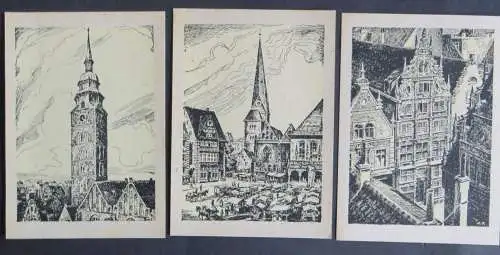 Bremen drei verschiedene alte Ansichtskarten Marktplatz Kirche Patrizierhaus
