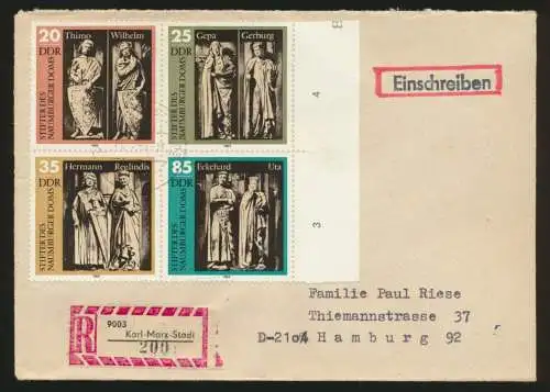 DDR R Brief Zusammendruck Viererblock 2808-2811 Karl Marx Stadt nach Hamburg