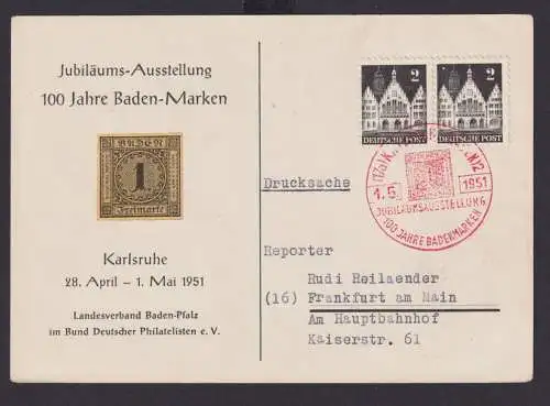 Bizone Philatelie selt. roter SST Karlsruhe Ausstellung 100 Jahre Briefmarken