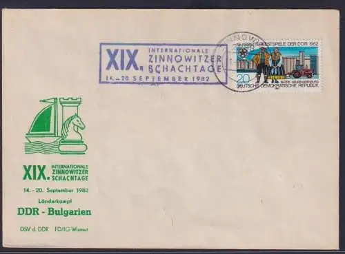 DDR Schach Brief Sonderstempel Ziiowitzer Schachtage 1982
