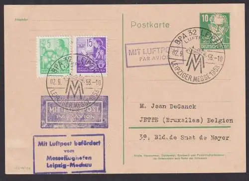 Flugpost Brief Air Mail DDR Ganzsache Köpfe Bebel P 41 II c K1 BPA 32 Leipzig