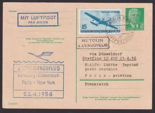 Flugpost Brief Air Mail DDR Ganzsache Pieck Zuleitung DDR Berlin Hamburg nach