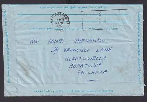 Flugpost Briefmarken Übersee Ceylon Sri Lanka Ganzsache Aerogramm nach ​Libanon