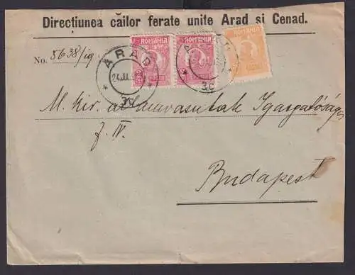 Rumänien Brief Arad nach Budapest Ungarn