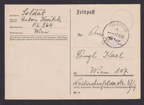 Besetzung Polen Generalgouvernement Feldpost Postkarte Wien Feldpostnummer 02564
