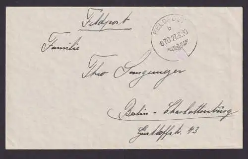 Besetzung Polen Generalgouvernement Feldpost Brief 670 Feldpost Nr. 39406 Berlin