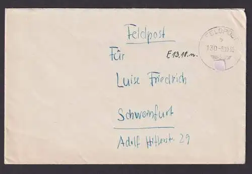 Besetzung Polen Generalgouvernement Brief Feldpost K1 130 nach Schweinfurt