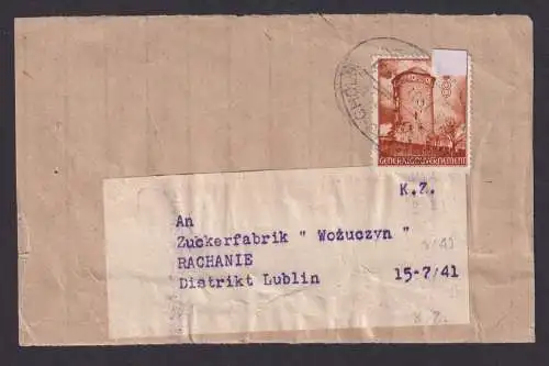 Besetzung Polen Generalgouvernement Brief Cholm Rachanie Lublin Bahnpost