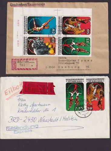 DDR Sammlung 2983-2986 Zusammendruck Zirkus schönes Briefe Lot 6 Stück