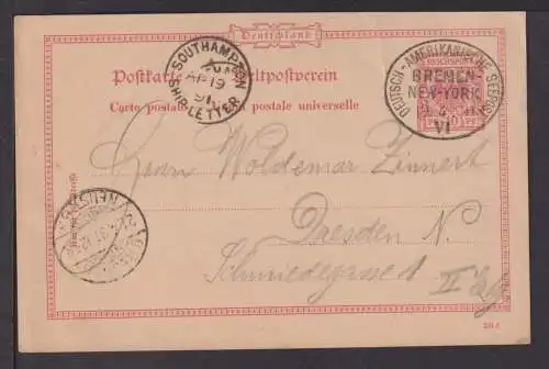 Schiffspost Deutsch Amerikanische Seepost Bremen New York auf Adler Ganzsache