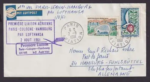 Flugpost Brief Air Mail Lufthansa Erstflug LH 145 Frankreich Paris Köln Hamburg