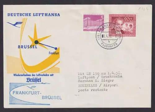 Bund Berlin Brief Flugpost Airmail Frankfurt Main Brüssel Belgien Lufthansa