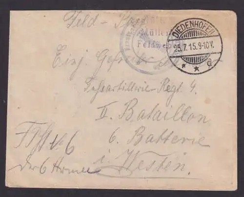 Deutsches Reich Diedenhofen Feldpost Brief II. Bataillon 6. Batterie i. Westen