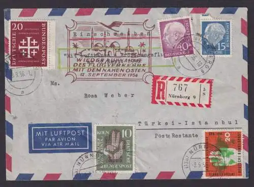 Flugpost airmail Lufthansa Bund MIF Heuss Nürnberg R Brief Luftpost Istanbul