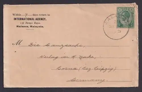 Straits Settlements Malacca Malaysia Brief Asien Silas Zechy Kook Borna Leipzig