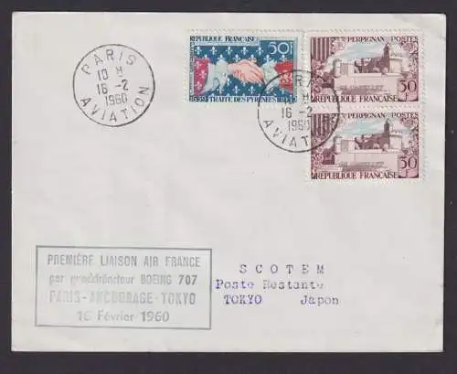 Flugpost Brief Air Mail Frankreich Erstflug Air France Boeing707 Paris Anchorage