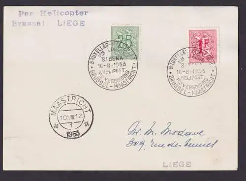 Helikopter Flugpost Brief Air Mail Brüssel Liege Helipost Maastricht 10.89.1953