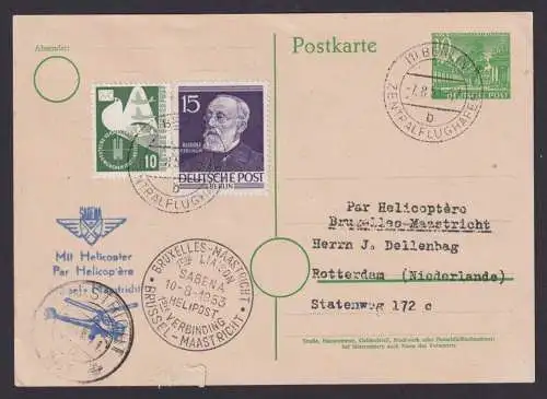 Helikopter Flugpost Brief Air Mail Berlin Ganzsache Bauten + schöne ZuF Posthorn