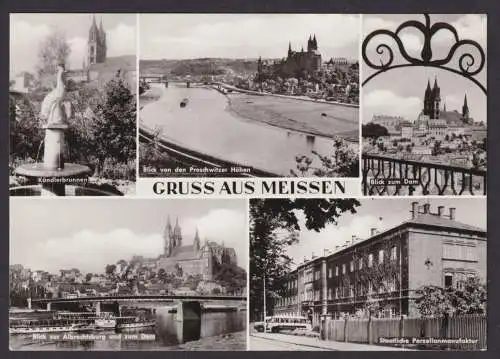 Ansichtskarte Meissen Sachsen Kändlerbrunnen Dom Porzellanmanufaktur