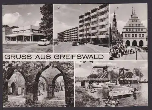 Ansichtskarte Greifswald Mecklenburg Vorpommern Gastronomie Boddenhus Rathaus