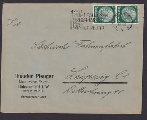 Lüdenscheid NRW Deutsches Reich Briefe SST Kauft Wohlfahrts Briefmarken für die