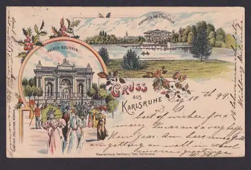 Litho Ansichtskarte Karlsruhe Baden Württemberg Malsch Brunnen Stadtgarten See