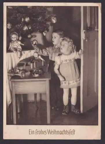 Ansichtskarte Weihnachtsgruß Kinder Weihnachtsbaum Geschenke Bescherung ab