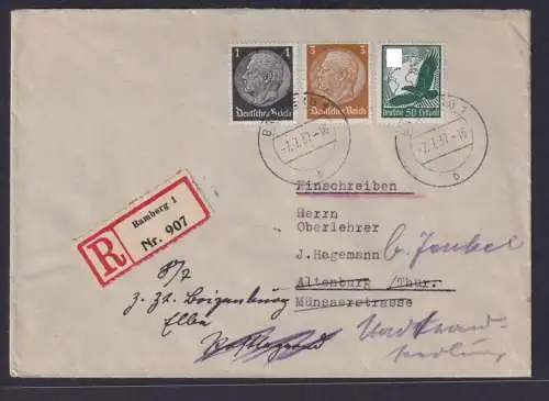 Deutsche Reich R Brief MIF Flugpost Hindenburg Bamberg nach Altenburg Thüringen