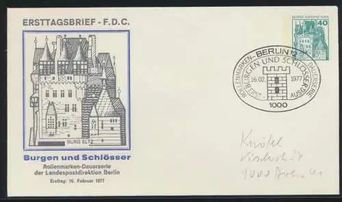 Berlin Privatganzsache 40 Pfg Burgen und Schlösser als FDC 1977