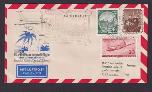 Flugpost Brief Air Mail Lufthansa eröffnung Istanbul Tehran Iran DDR Zuleitung