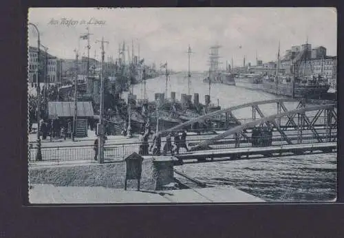 Ansichtskarte Libau Lettland Hafen Ostsee Brücke Schiffe Feldpostkarte