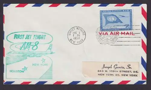 Flugpost Brief Air Mail UNO Vereinte Nationen grüner Jet Flight AM 8 New York