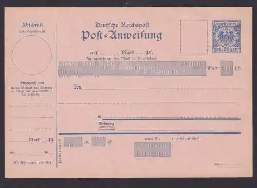 Deutsches Reich Ganzsache Postanweisung 20 Pfg. Adler Reichspost